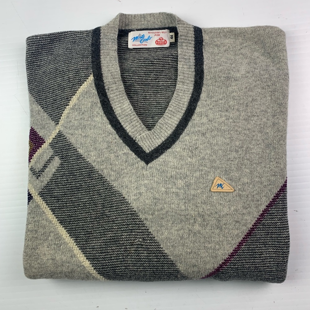 MONTE CARLO Collection Mens V Neck Angora Pullover Sweater Size Size 44 Gray